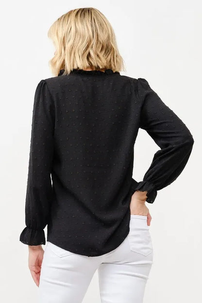 And The Why Polka Dot Ruffle Detailed Blouse Top - BLACK - View 5