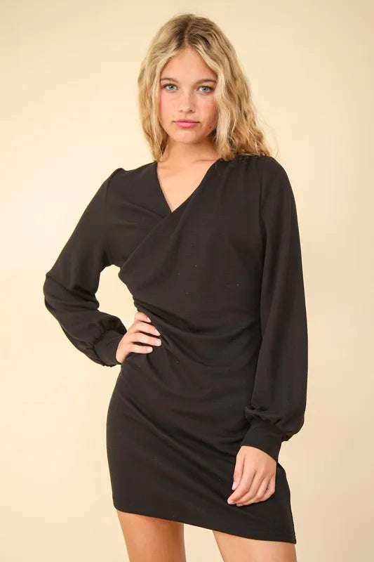 VERY J Ruched Detail Bodycon Mini Dress - Black - View 1