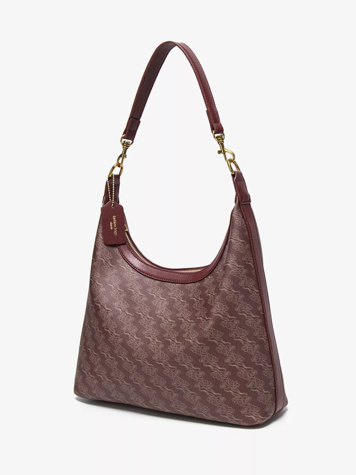Printed PU Leather Shoulder Bag - Wine Red - View 2