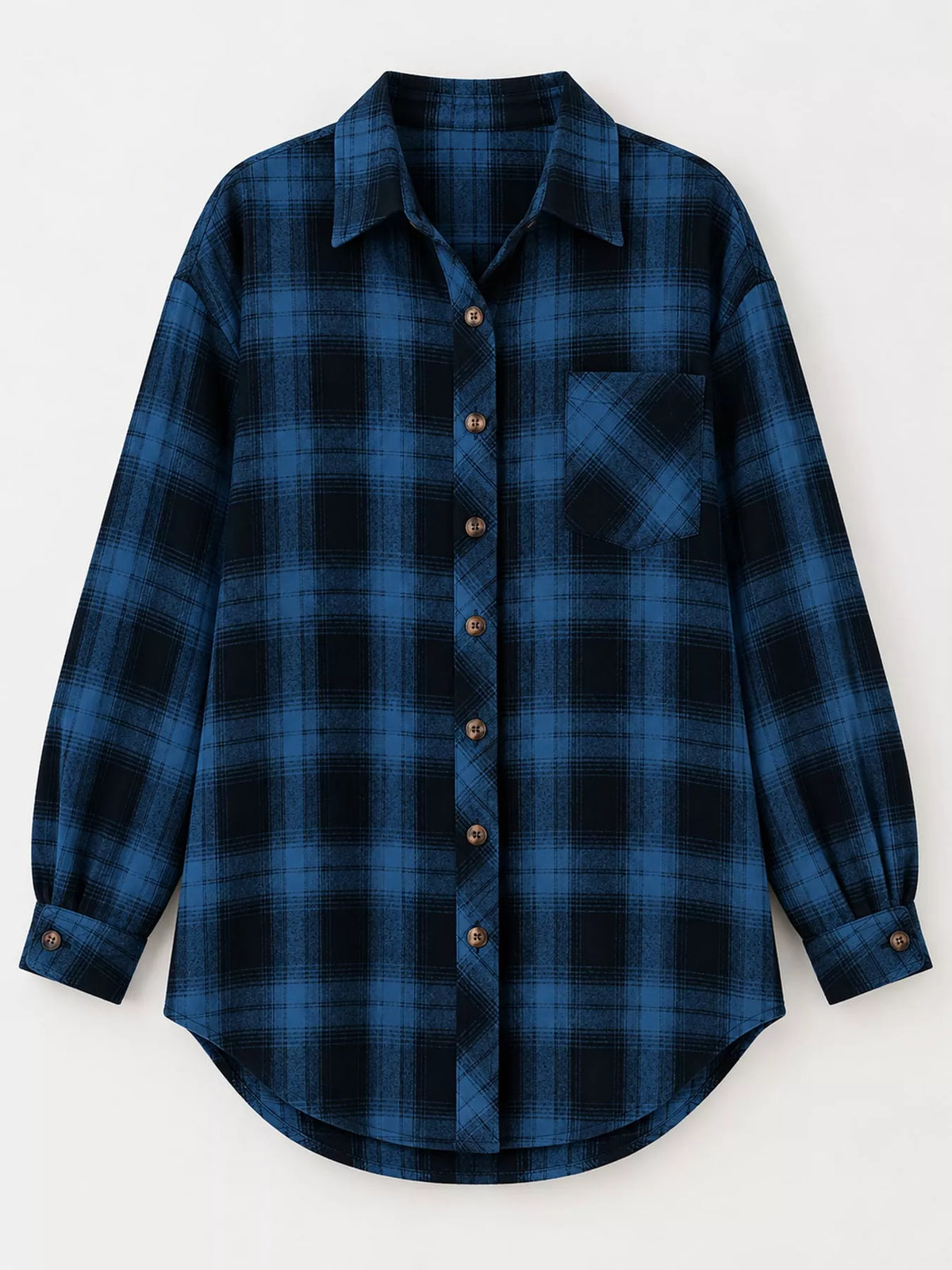 Plaid Button-Down Oversized Shirt - Blue - View 24