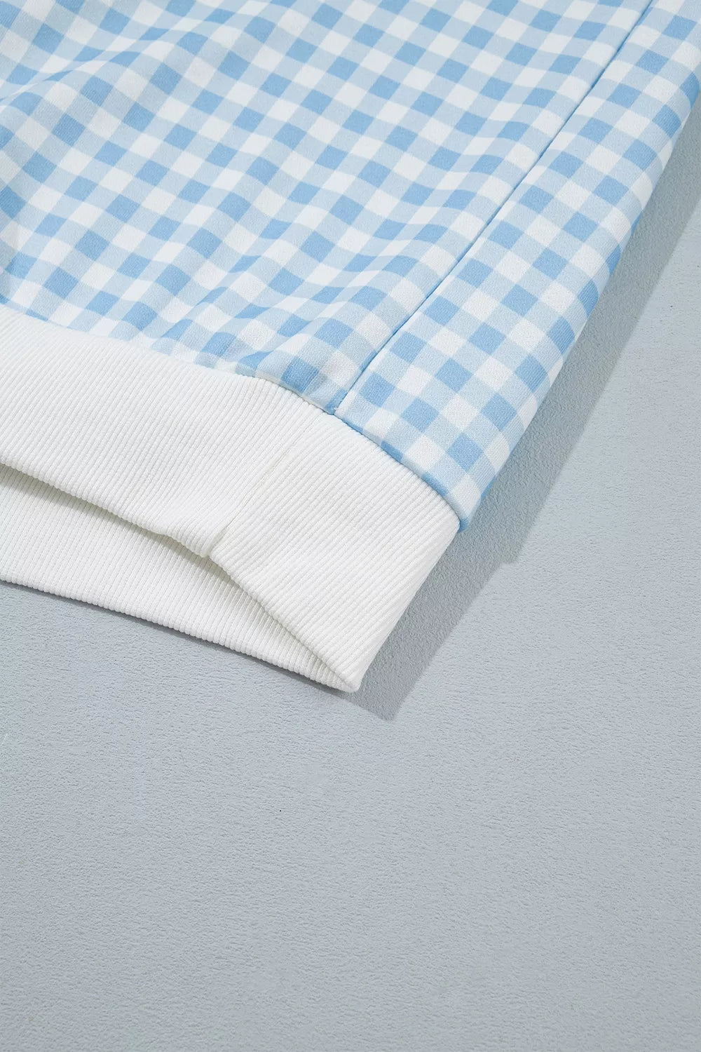 Gingham Long Sleeve Sweatshirt and Shorts Set - Light Blue - View 12