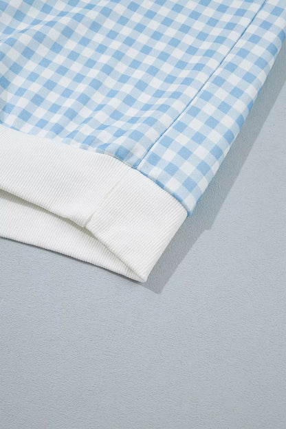 Gingham Long Sleeve Sweatshirt and Shorts Set - Light Blue - View 12