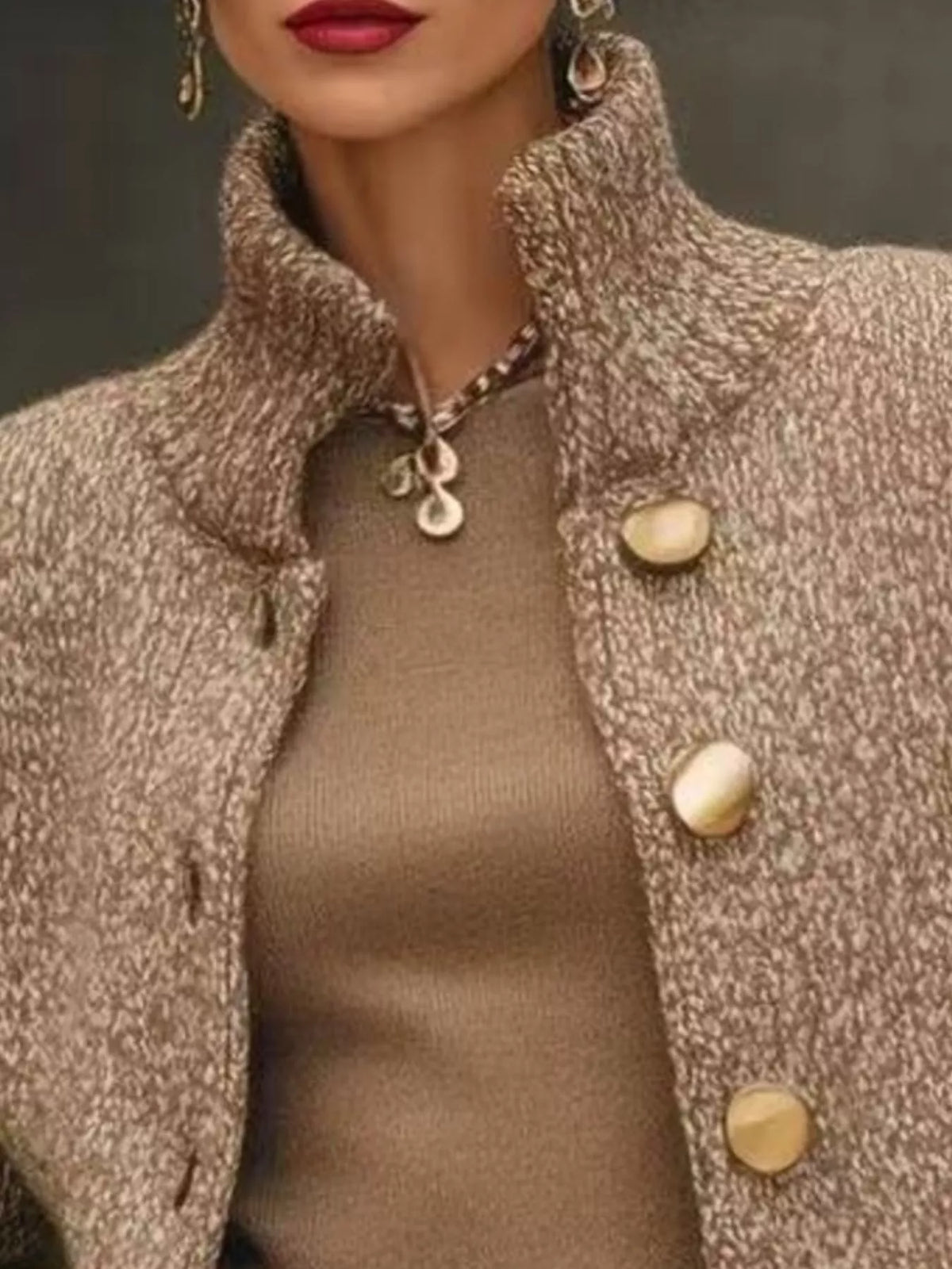 Full Size Button-Down Long Sleeve Cardigan Plus Size - Camel - View 2