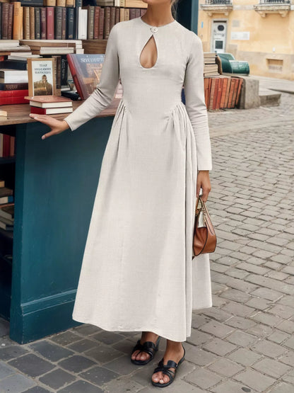 Keyhole Long-Sleeve Midi Dress - Apricot - View 1