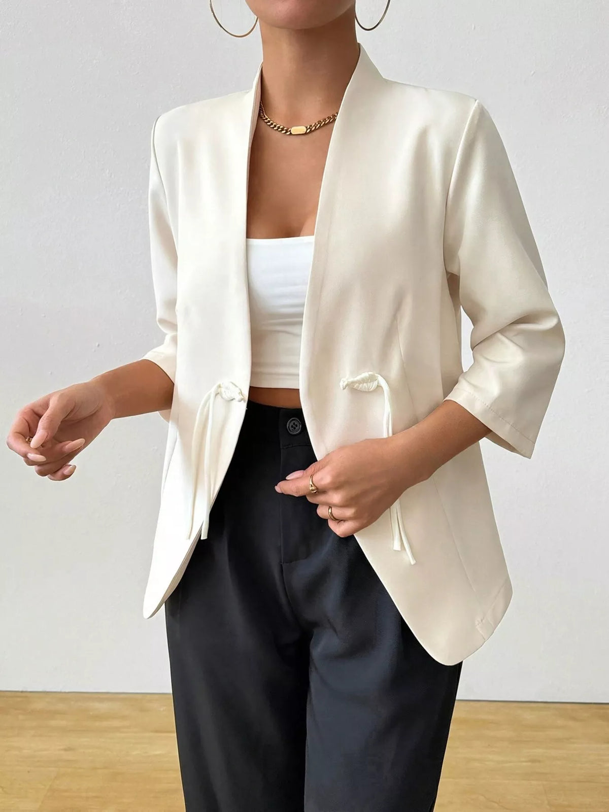 Three-Quarter Sleeves Blazer - Milky White - View 1