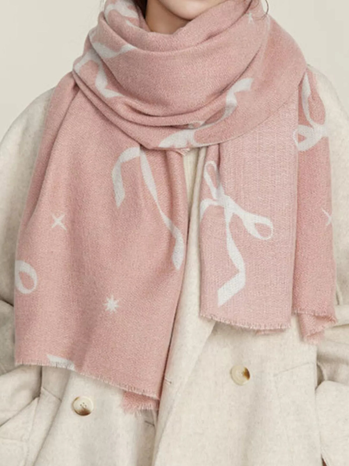 Bow Print Lightweight Scarf - Leather Powder - View 7