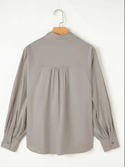 Button Up Lantern Sleeve Shirt - Gray - View 6