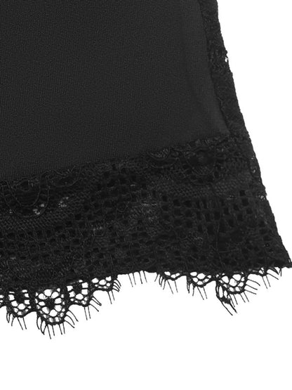 Lace Sleeve Square Neck Top - Black - View 11