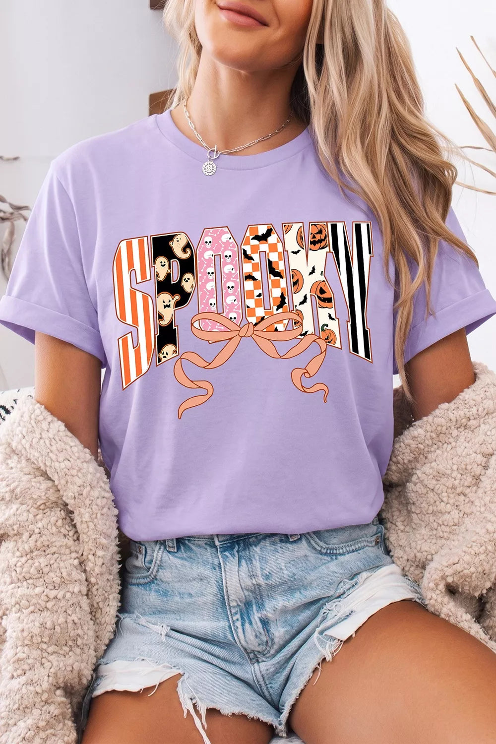 Halloween Spooky Letter Graphic Round Neck Casual T Shirt - All Colors - View 3