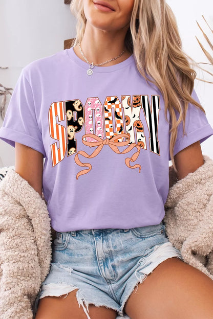 Halloween Spooky Letter Graphic Round Neck Casual T Shirt - All Colors - View 3