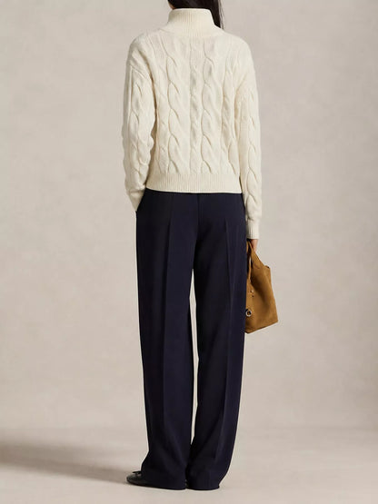 Cable Knit Button Up Cardigan - Baby White - View 3