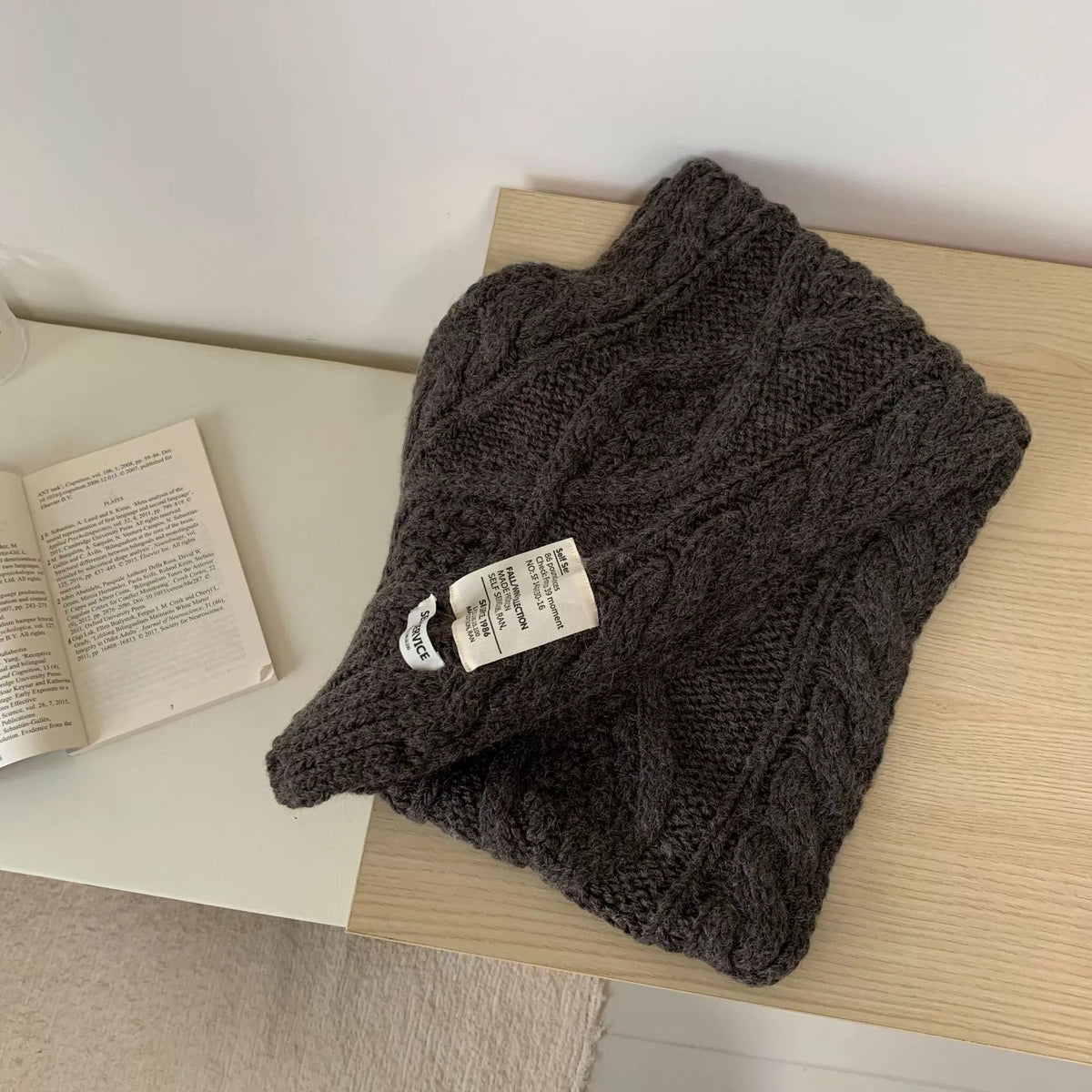 Chunky Cable Knit Scarf - Chocolate - View 7