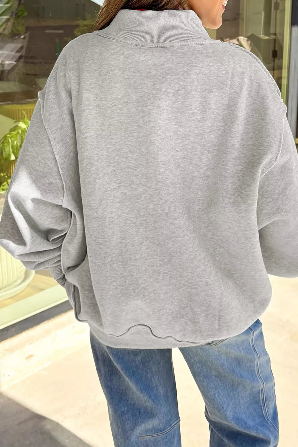 Halloween BOO & Bat Printed Reversible Mock Neck Sweatshirt - Light Gray - View 7