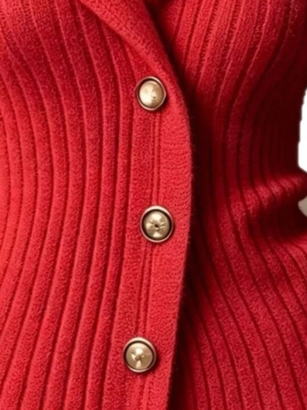 Full Size Ribbed Knit Button-Down Front Cardigan Plus Size - Red - View 2