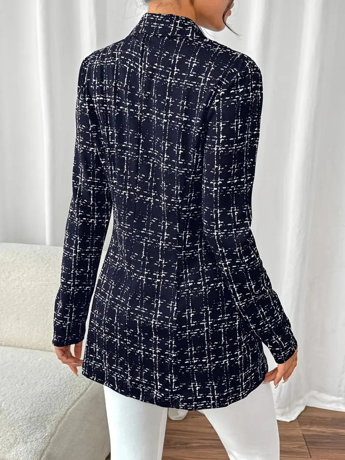 Tweed Double-Breasted Blazer - Navy Blue - View 12