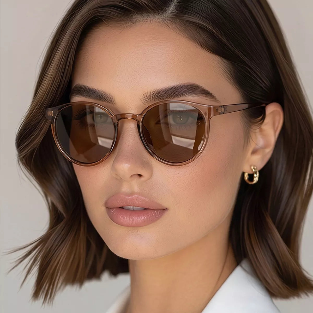 UV Protection Round Sunglasses - Caramel - View 4