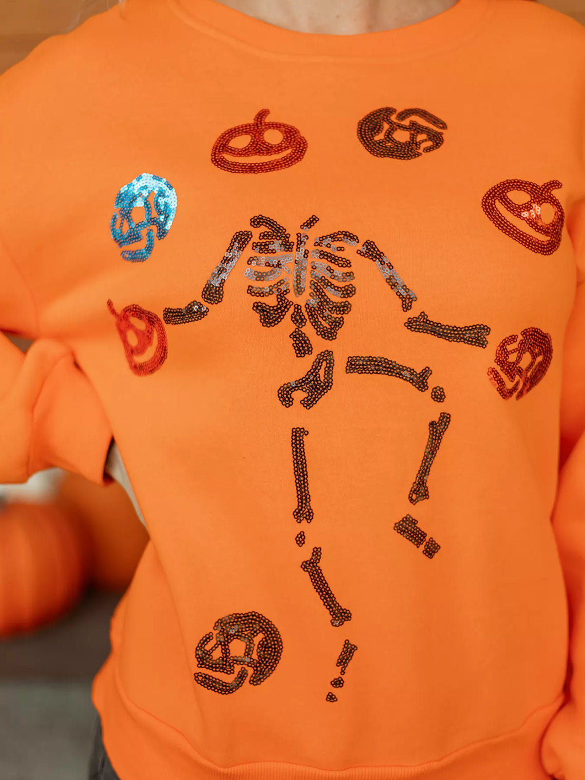 Dancing Critters Sequin Halloween Crewneck Sweatshirt - Orange - View 6