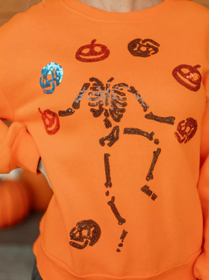 Dancing Critters Sequin Halloween Crewneck Sweatshirt - Orange - View 6