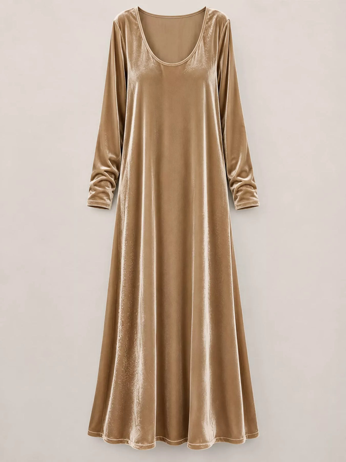 Velvet Long-Sleeve Maxi Dress - Khaki - View 19