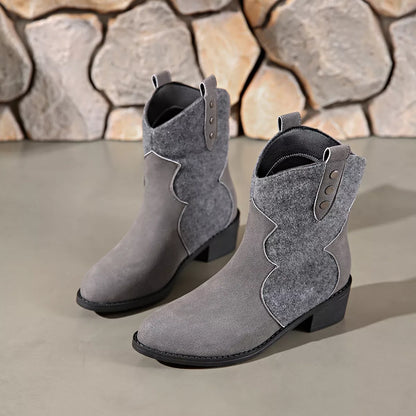 Point Toe Block Heels Boots - Dark Gray - View 2
