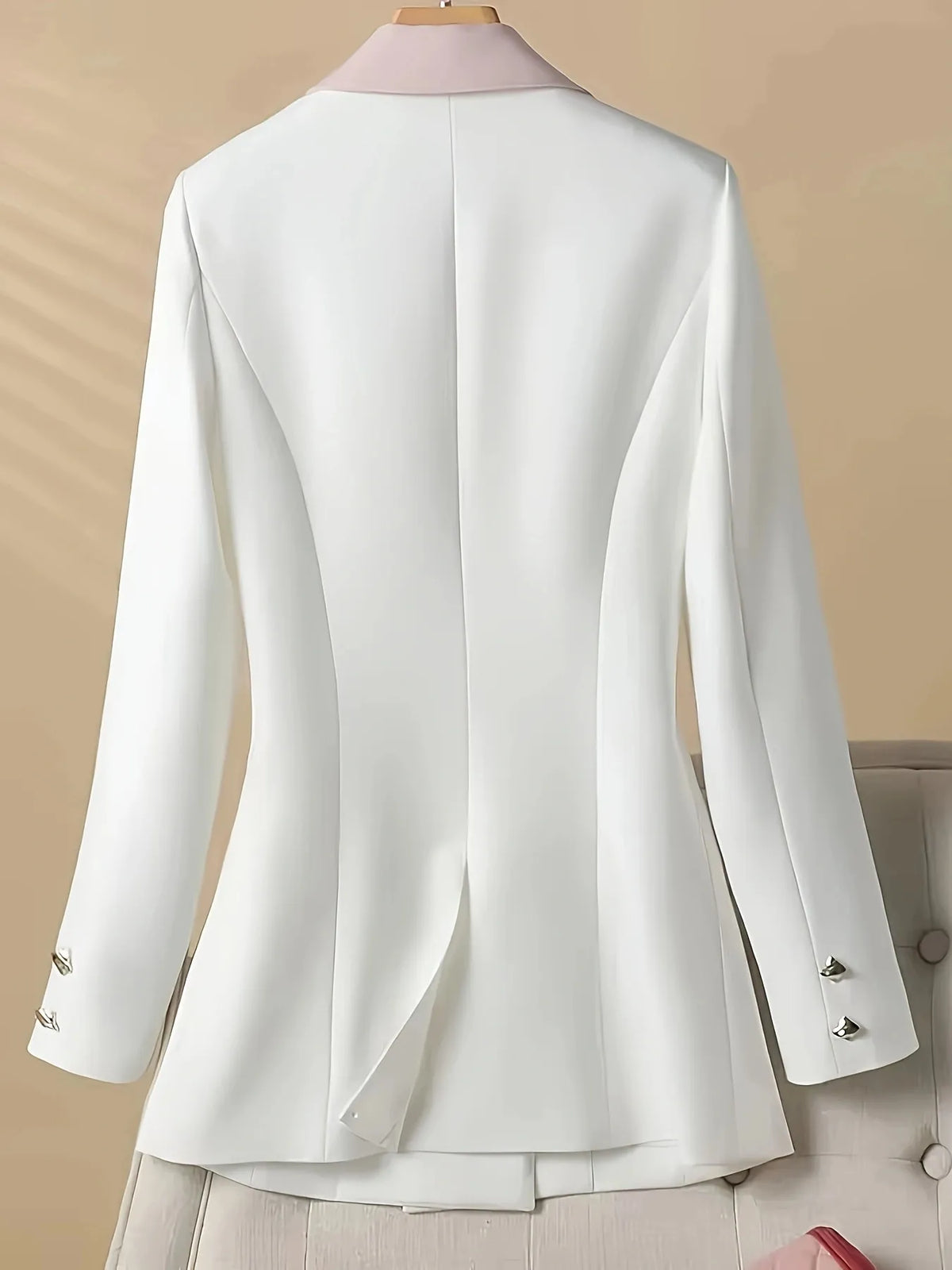 Double-Breasted Contrast Trim Blazer - White - View 3