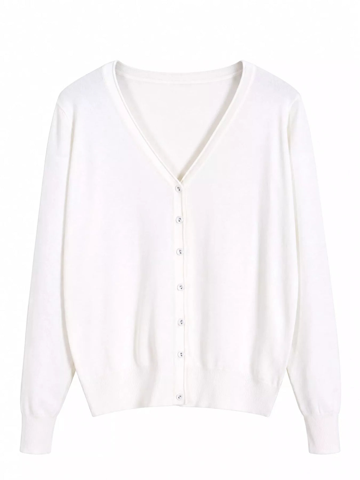 Classic V-Neck Button-Down Knit Cardigan - White - View 4