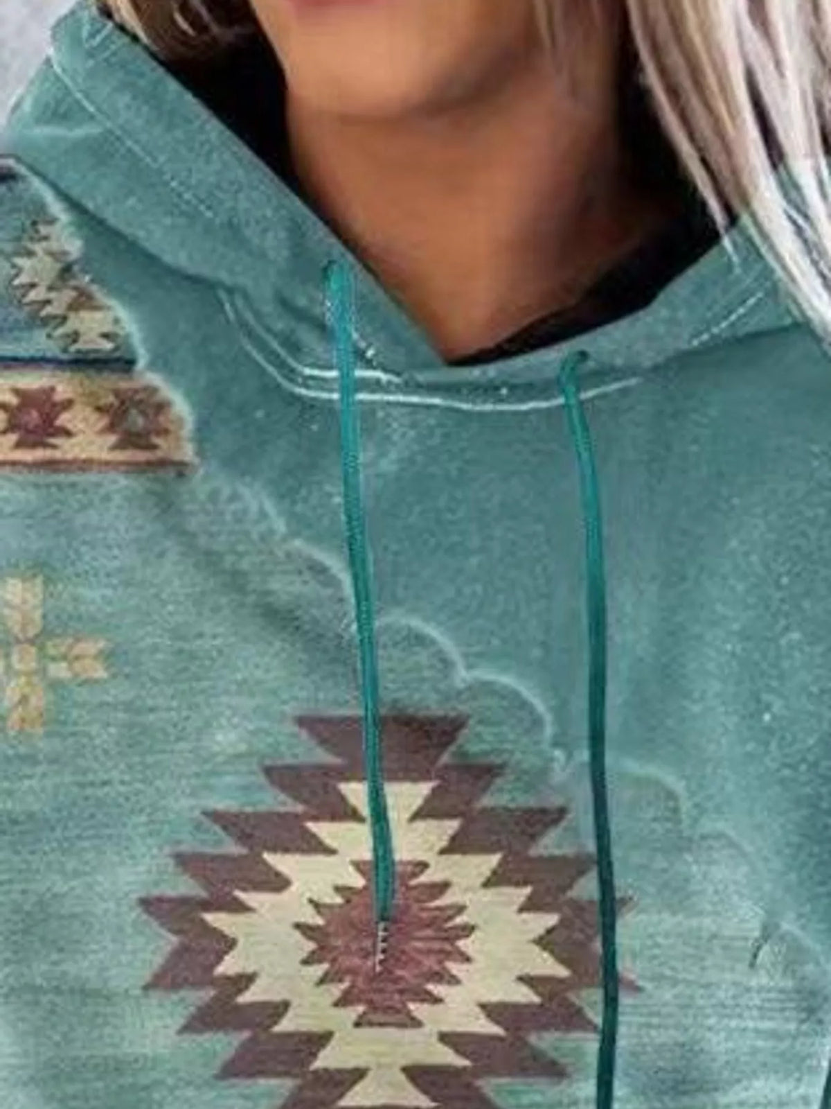 Full Size Aztec Print Hoodie with Kangaroo Pocket Plus Size - Green - View 10