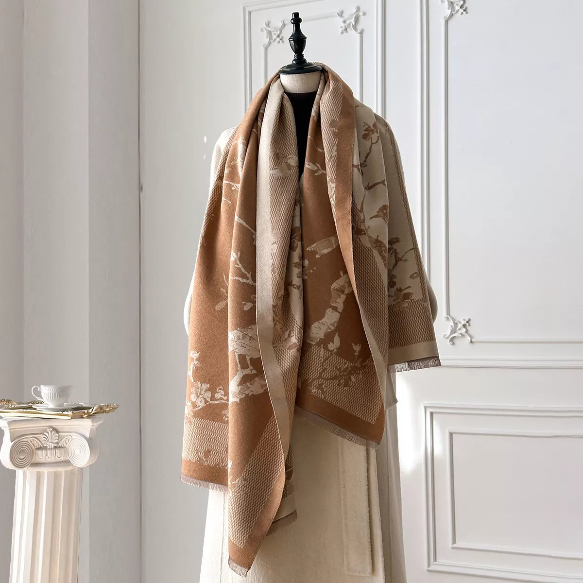 Raw Hem Winter Scarf - Mocha - View 1
