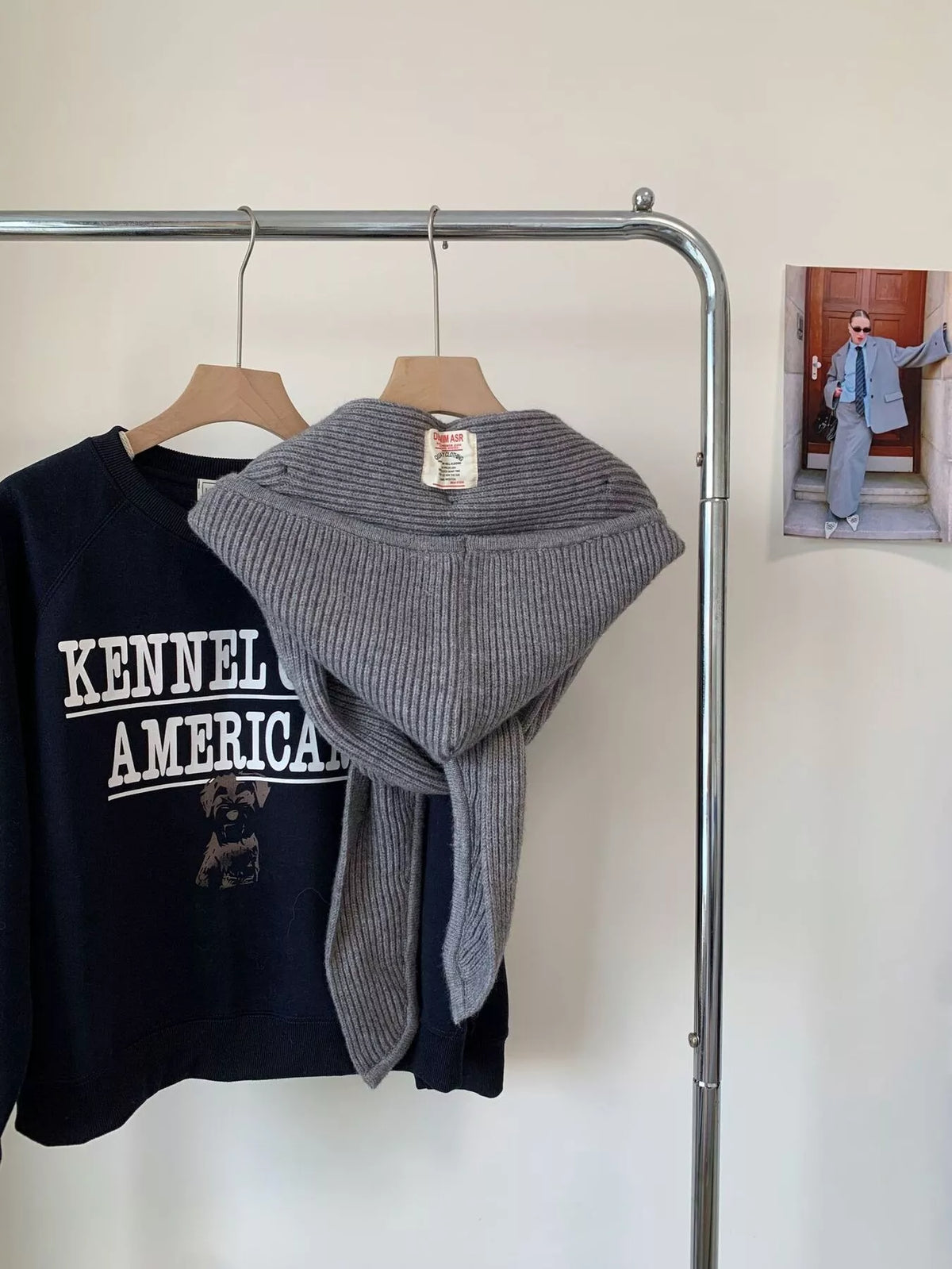 Knitted Warmer Scarf Hat - Gray - View 3