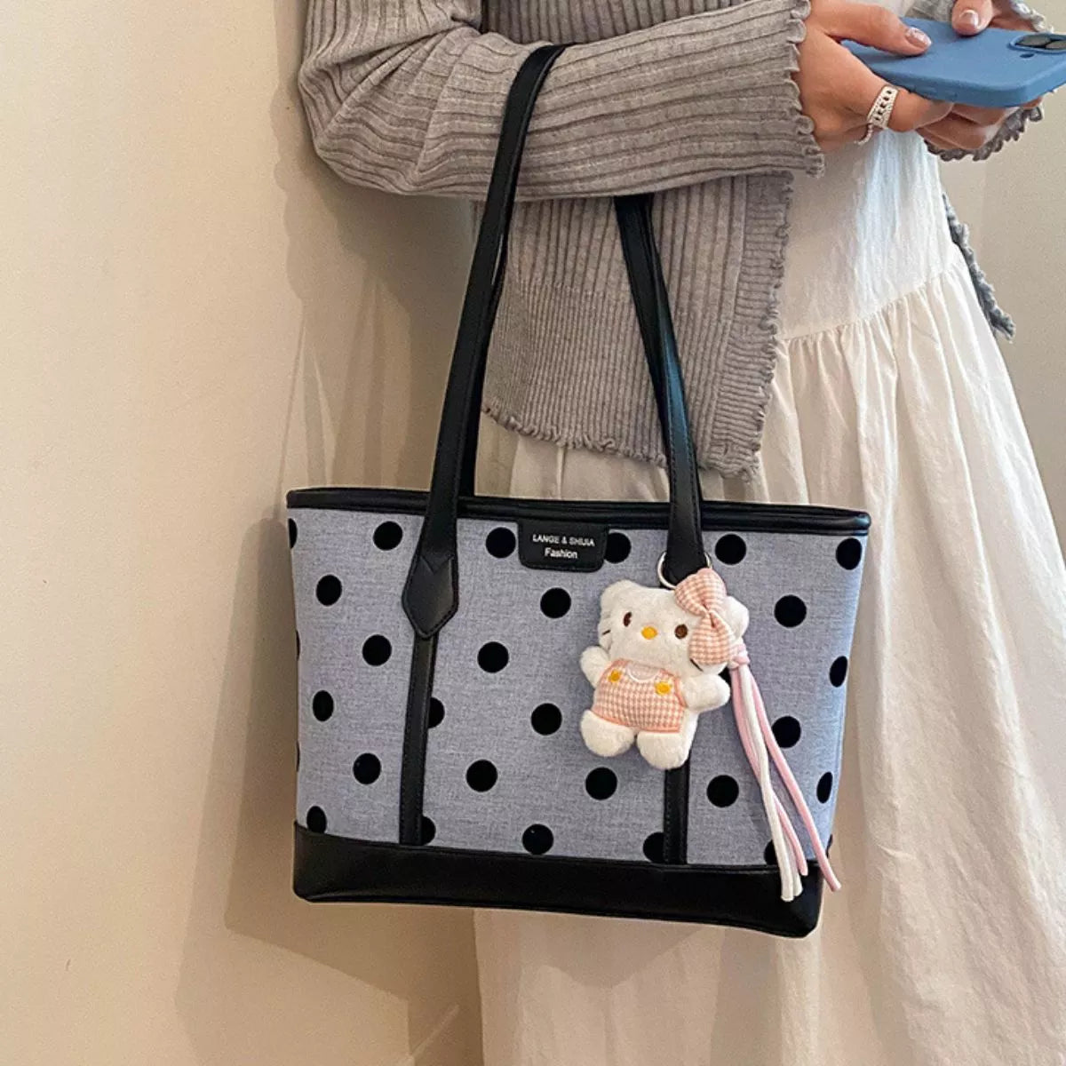 Polka Dot Shoulder Bag - Blue - View 7