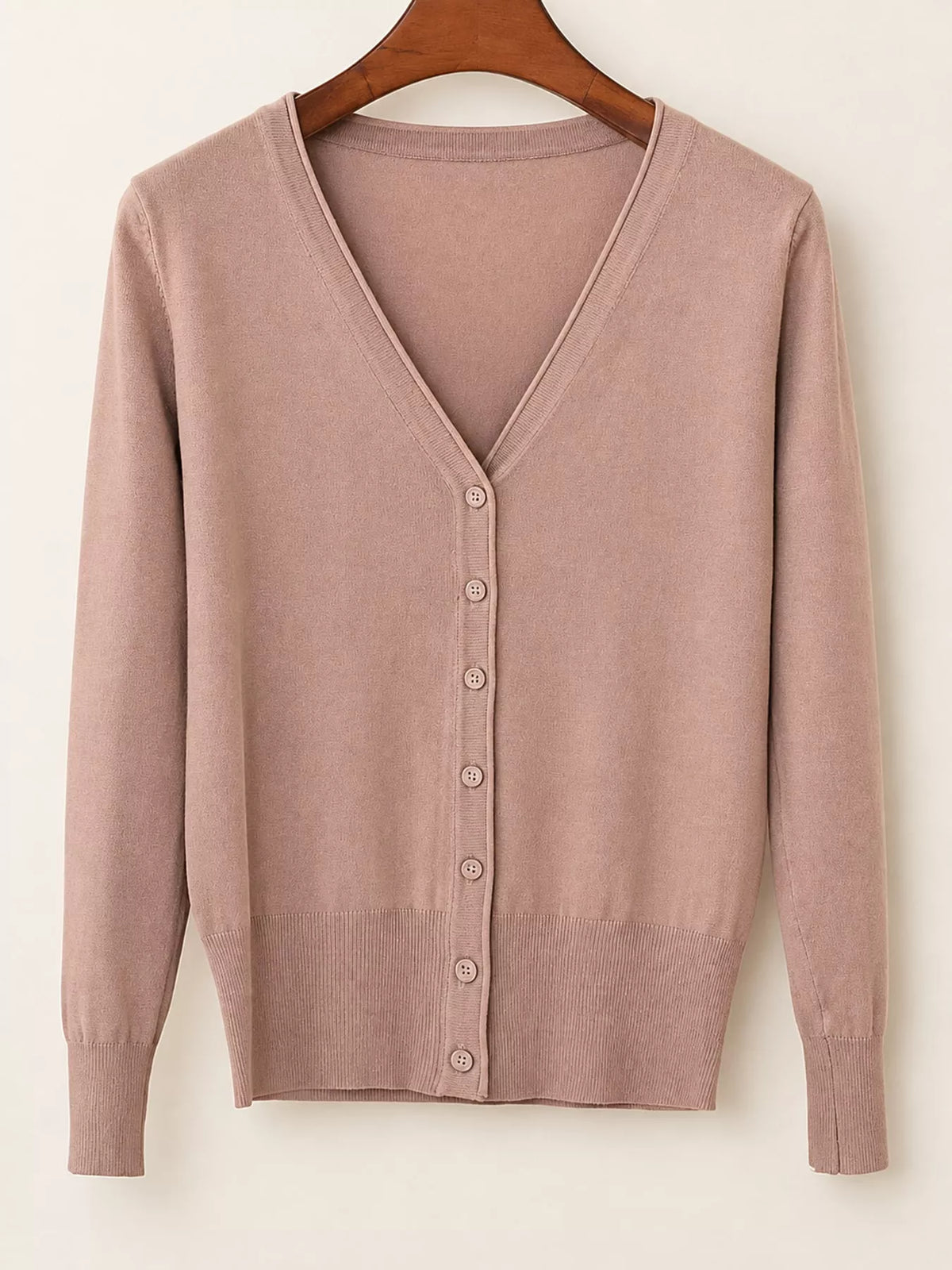 Classic V-Neck Button-Down Knit Cardigan - Camel - View 55