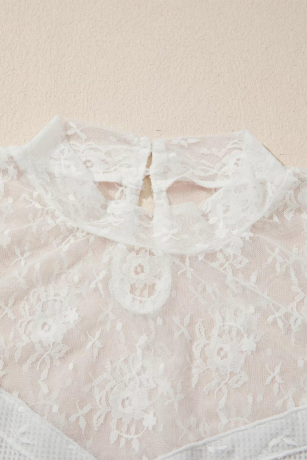 Lace Mesh Long Sleeve Top - White - View 7