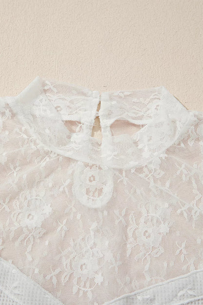 Lace Mesh Long Sleeve Top - White - View 7