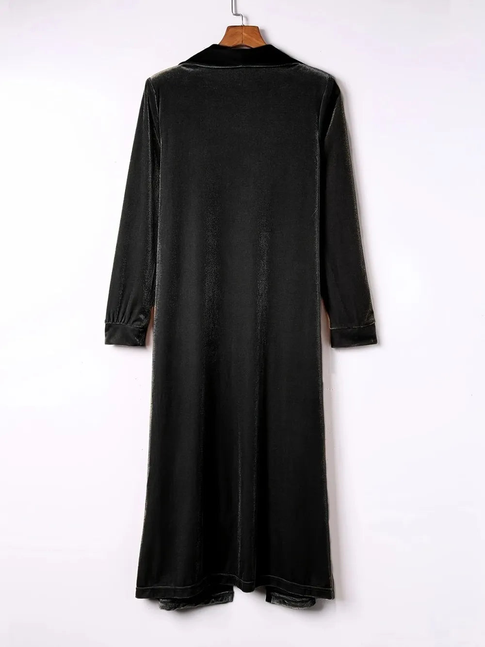 Open Front Long Sleeve Coat - Black - Rear Product View