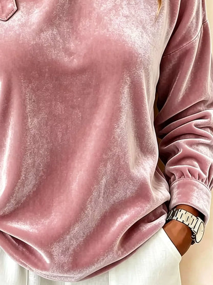Full Size Velvet Asymmetrical Neck Sweatshirt with Buckle Detail Plus Size - Pink - View 3