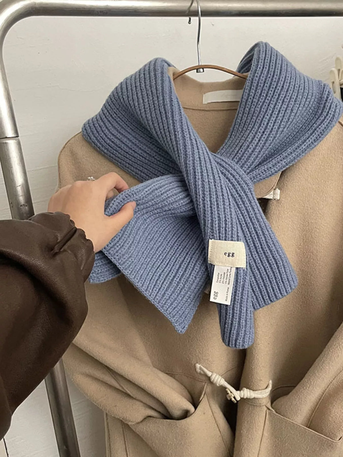 Knitted Ribbed Scarf - Haze Blue - View 1