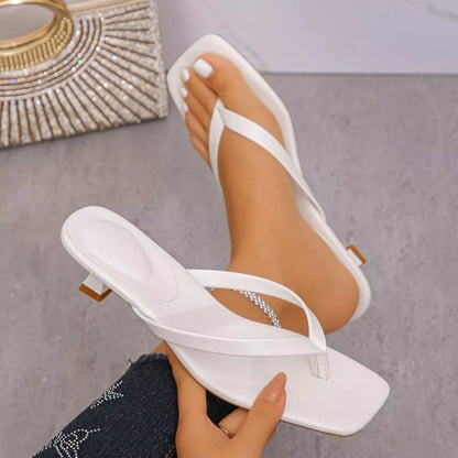 Toe Post Kitten Heels Sandals - White - View 4