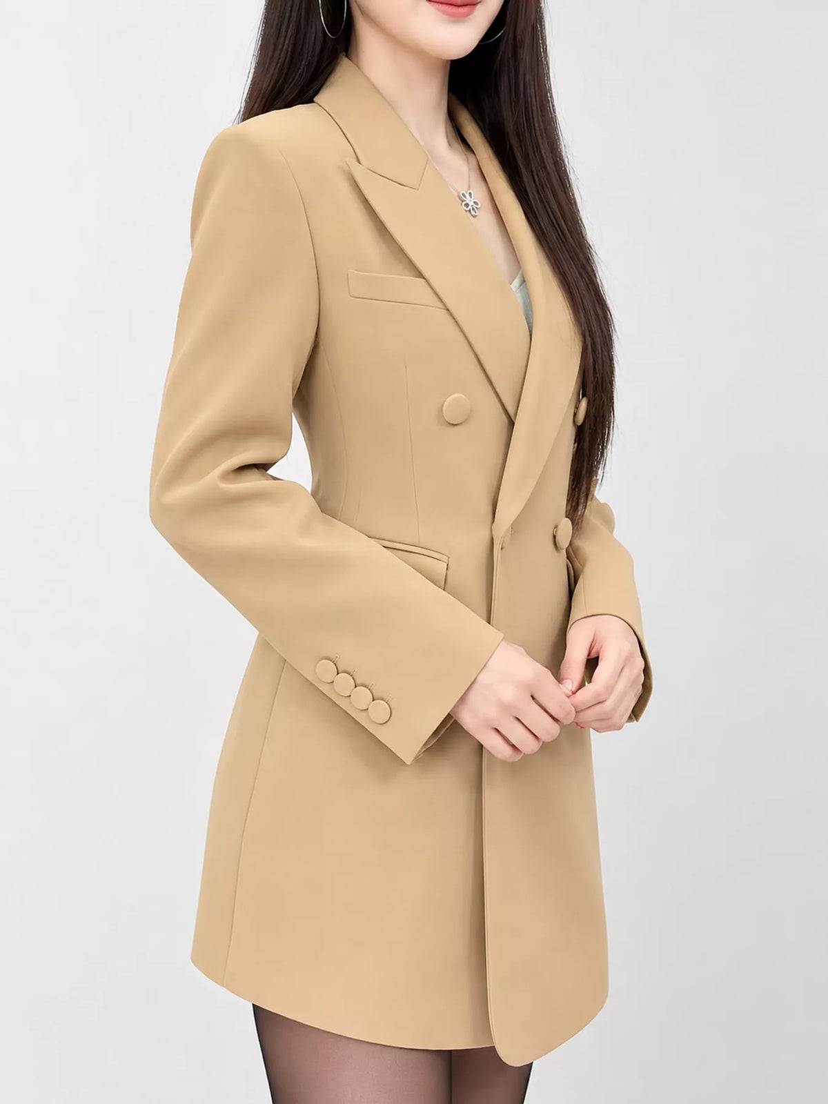 Full Size Double-Breasted Slim-Fit Blazer Plus Size - Mustard Yellow - View 20