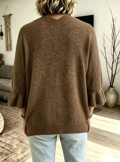 Full Size Ruffle Sleeve Open-Front Cardigan Plus Size - Brown - View 2