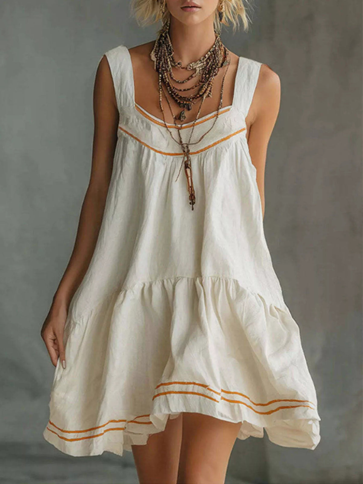 Full Size Sleeveless Tiered Mini Dress Plus Size - White - View 1