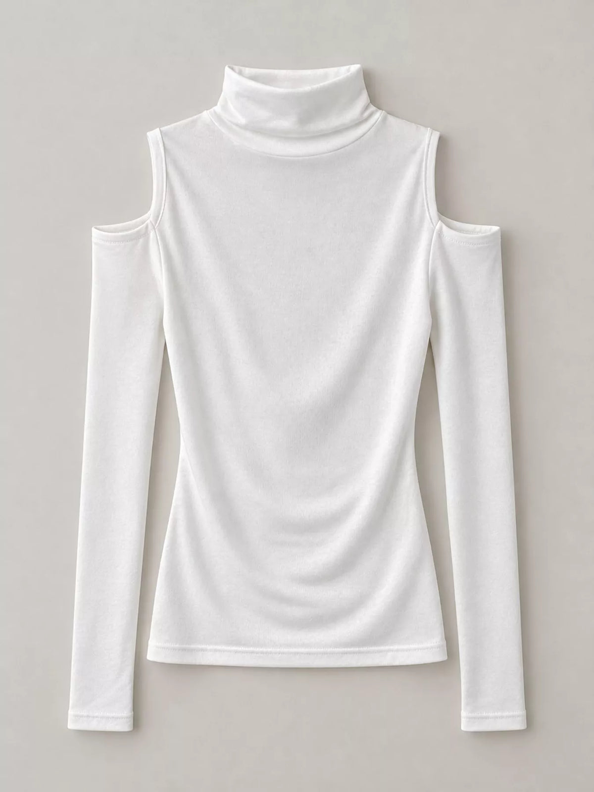Mock Neck Cold-Shoulder Slim-Fit T-Shirt - White - View 5