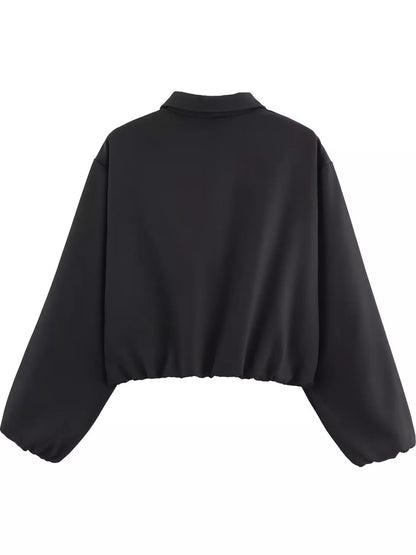 Cropped Zip-Up Jacket - Black - View 3