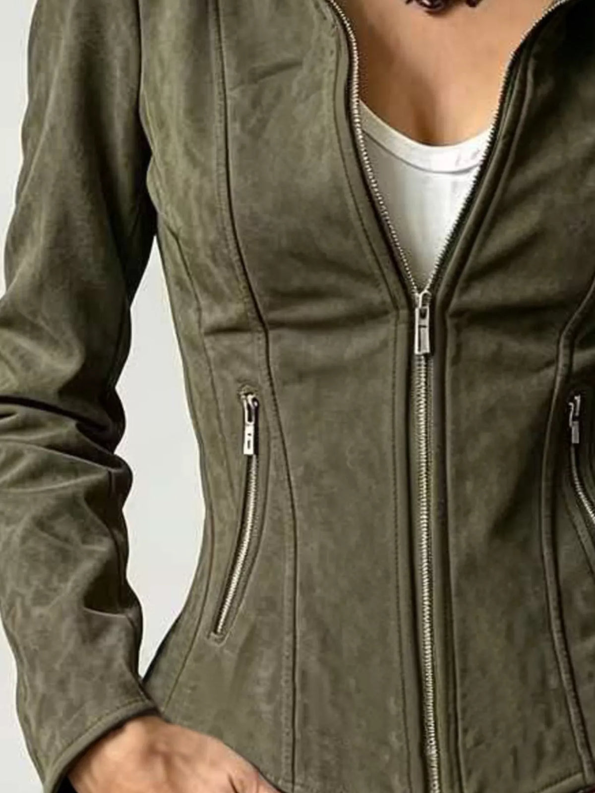 Slim-Fit Zip-Up Jacket - Army Green - View 3