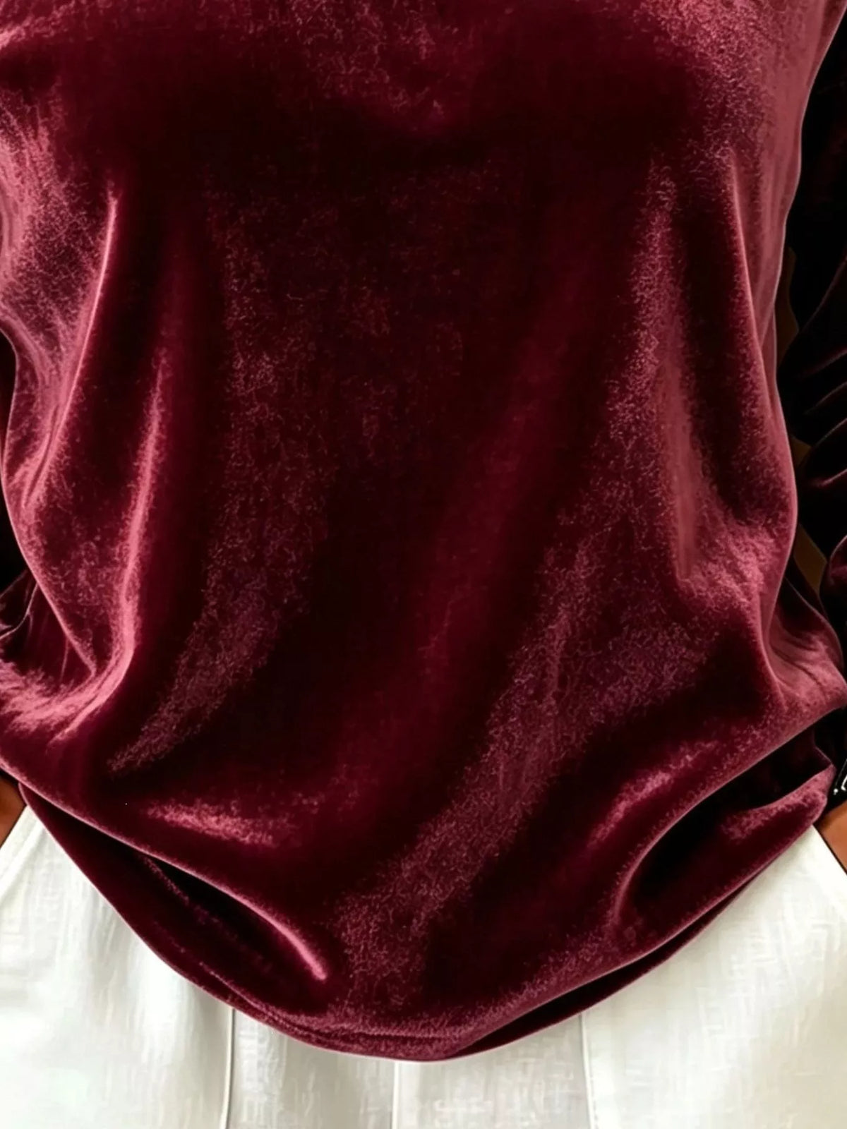 Full Size Velvet Asymmetrical Neck Sweatshirt with Buckle Detail Plus Size - Burgundy - View 3