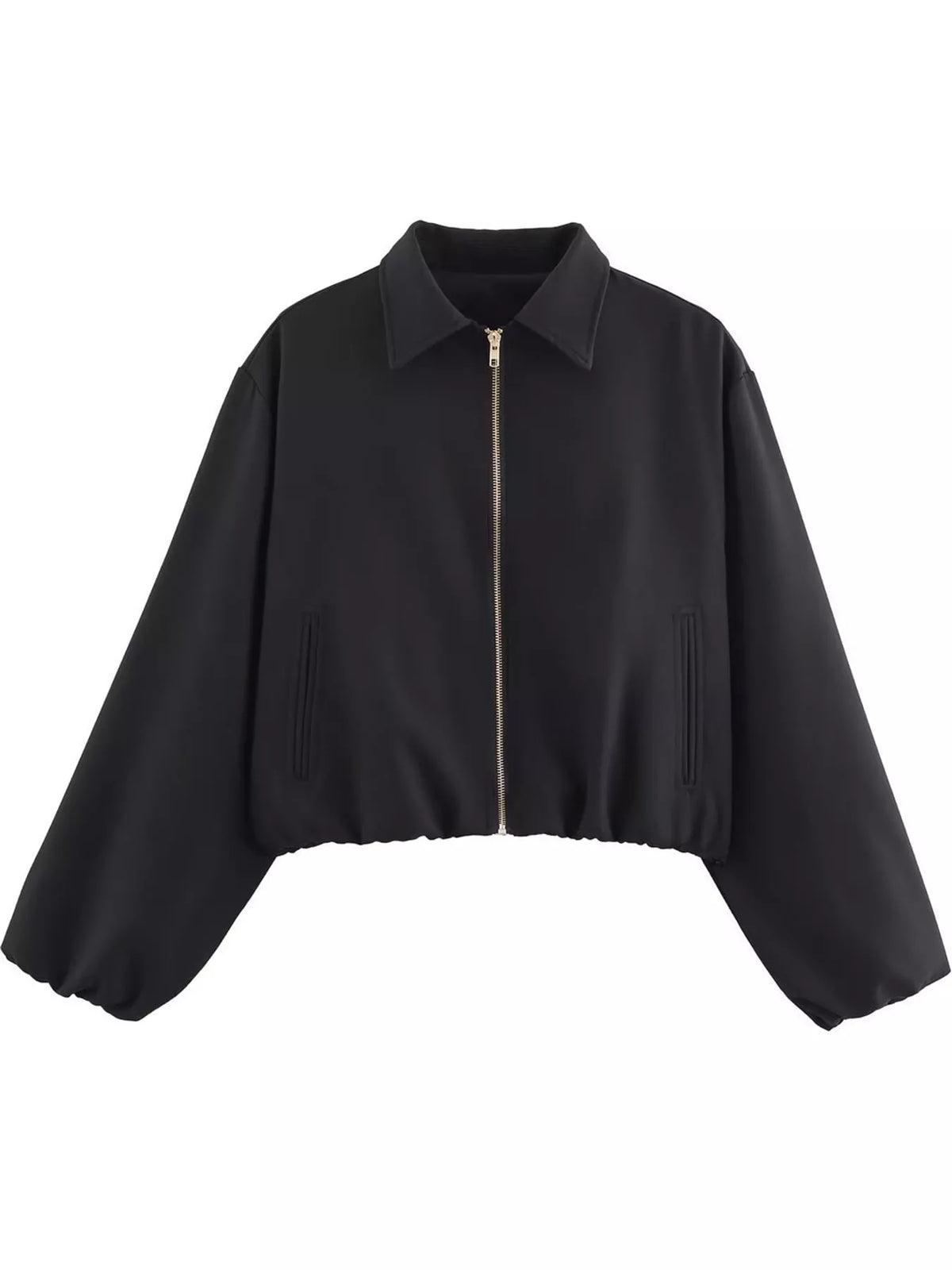 Cropped Zip-Up Jacket - Black - View 1