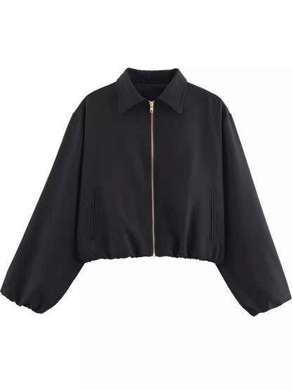 Cropped Zip-Up Jacket - Black - View 1