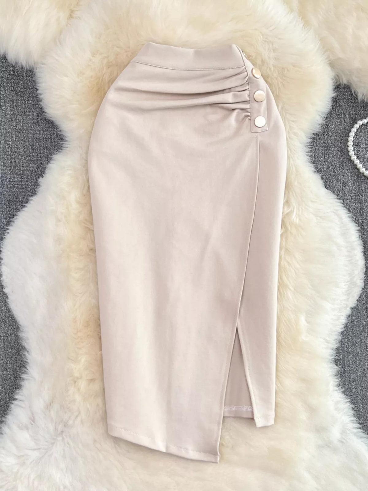 Ruched Slit Skirt - Apricot - View 1