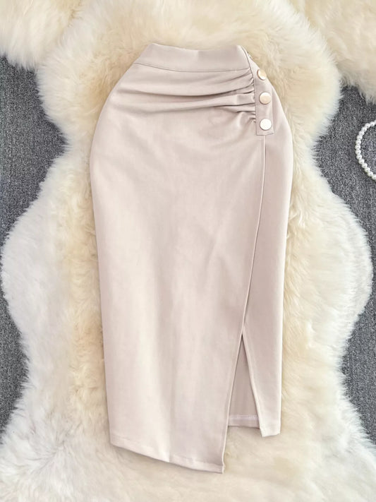 Ruched Slit Skirt - Apricot - View 1