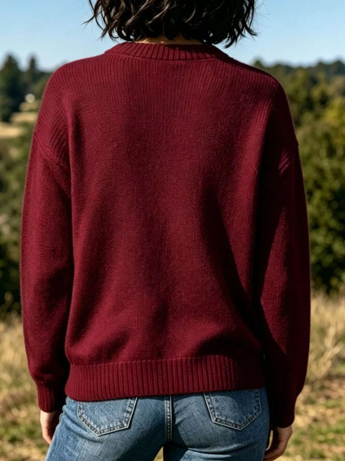 Lobster Graphic Crew Neck Sweater - Deep Red - View 3