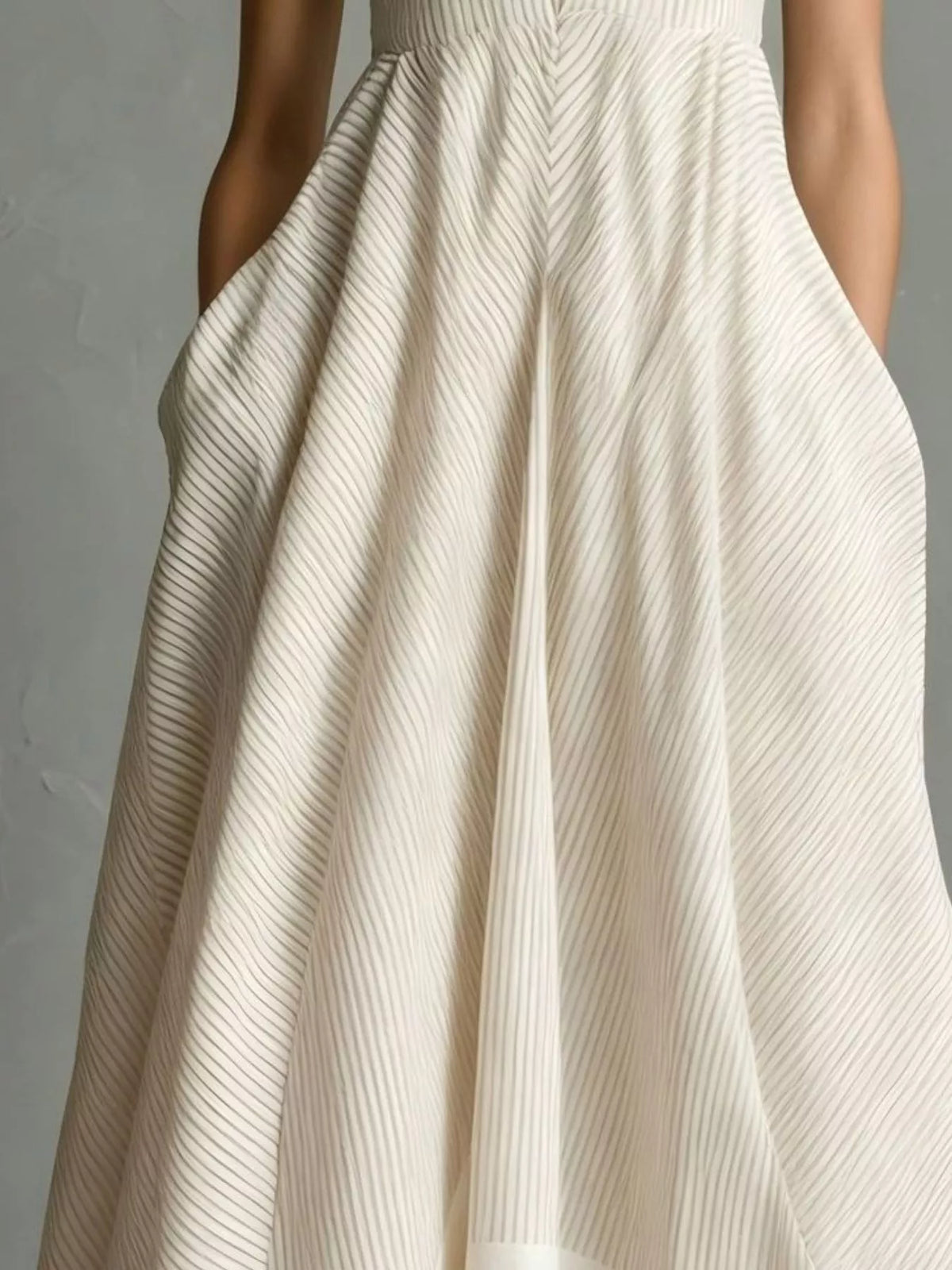 Full Size Striped Halter Neck Maxi Dress with Pockets Plus Size - Beige - View 3